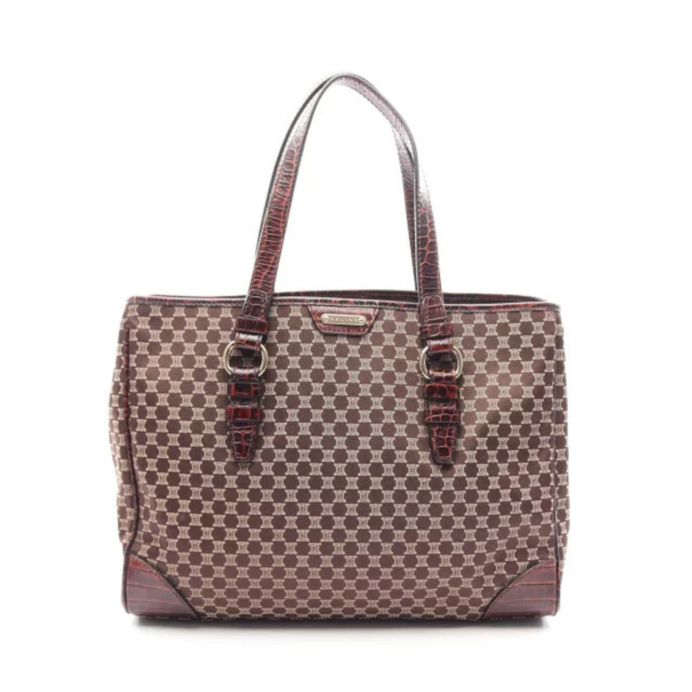 Celine Macadam Tote Bag Canvas Leather Brown